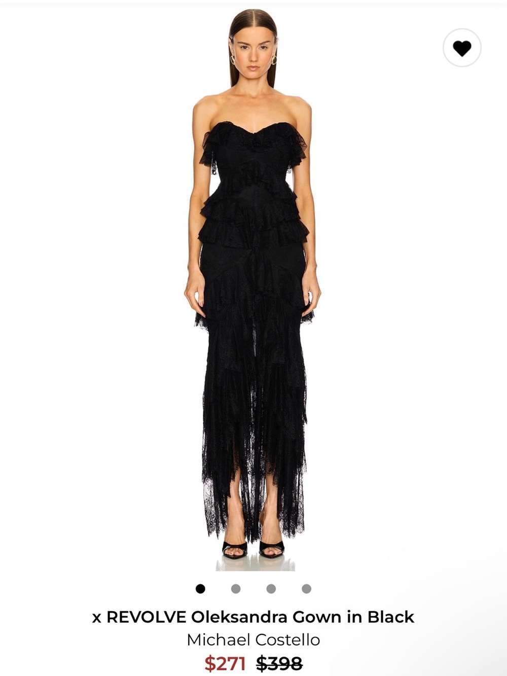 Michael Costello Black Strapless Lace Ruffle Fringe Gown
